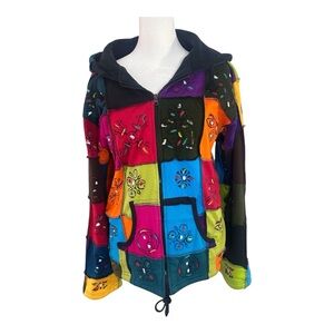 Boho Patchwork Embroidered Jacket S/M Handmade Nepal 100% Cotton Festivsl Hippie